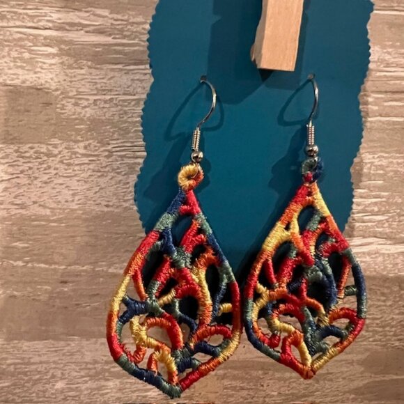 Homemade Multicolored Lace Teardrop Earrings - Picture 3 of 7